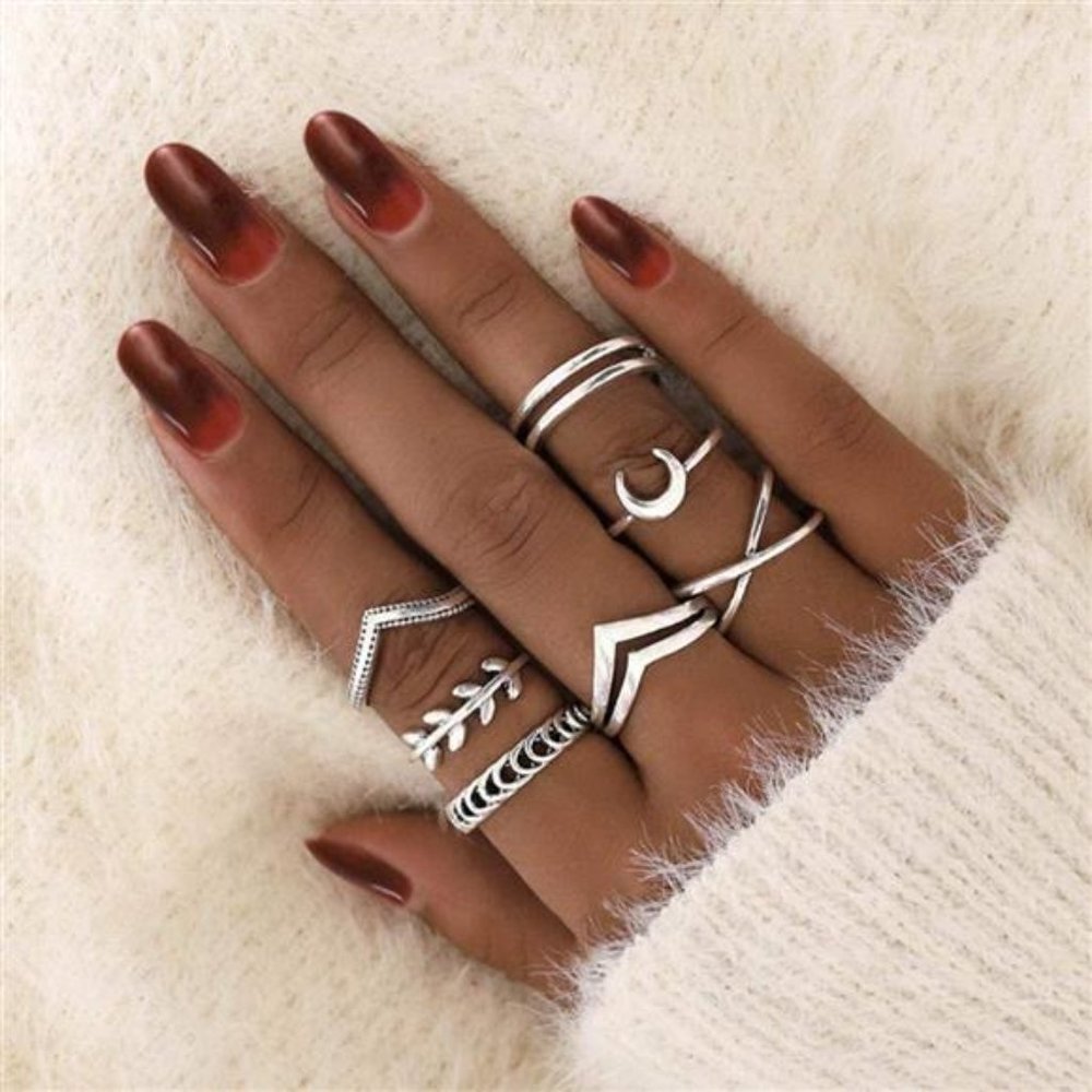 Yovic Boho Knuckle Rings Geometric Stackable Mid Finger Ring Set Crystal
